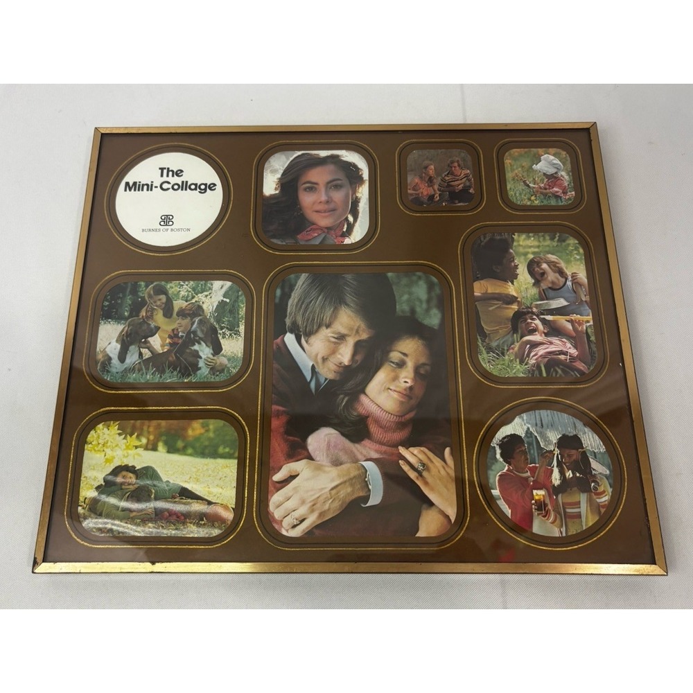 Retro 80's BURNES of BOSTON 11" x 13 Mini-Collage 9 Multi-Picture GOLD FRAME